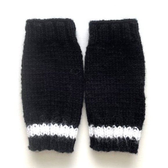 Black and White Hand Knit Fingerless Mittens - Picture 1 of 4